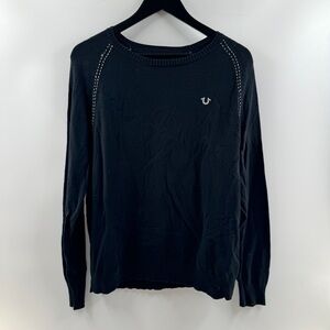 True Religion Black Scoop Neck Sweater Men’s Size Medium Cotton Cashmere